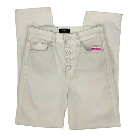 7 for all Mankind High Waist Cropped Straight Jeans White Size 25 NWT $218 MSRP - Picture 2 of 9